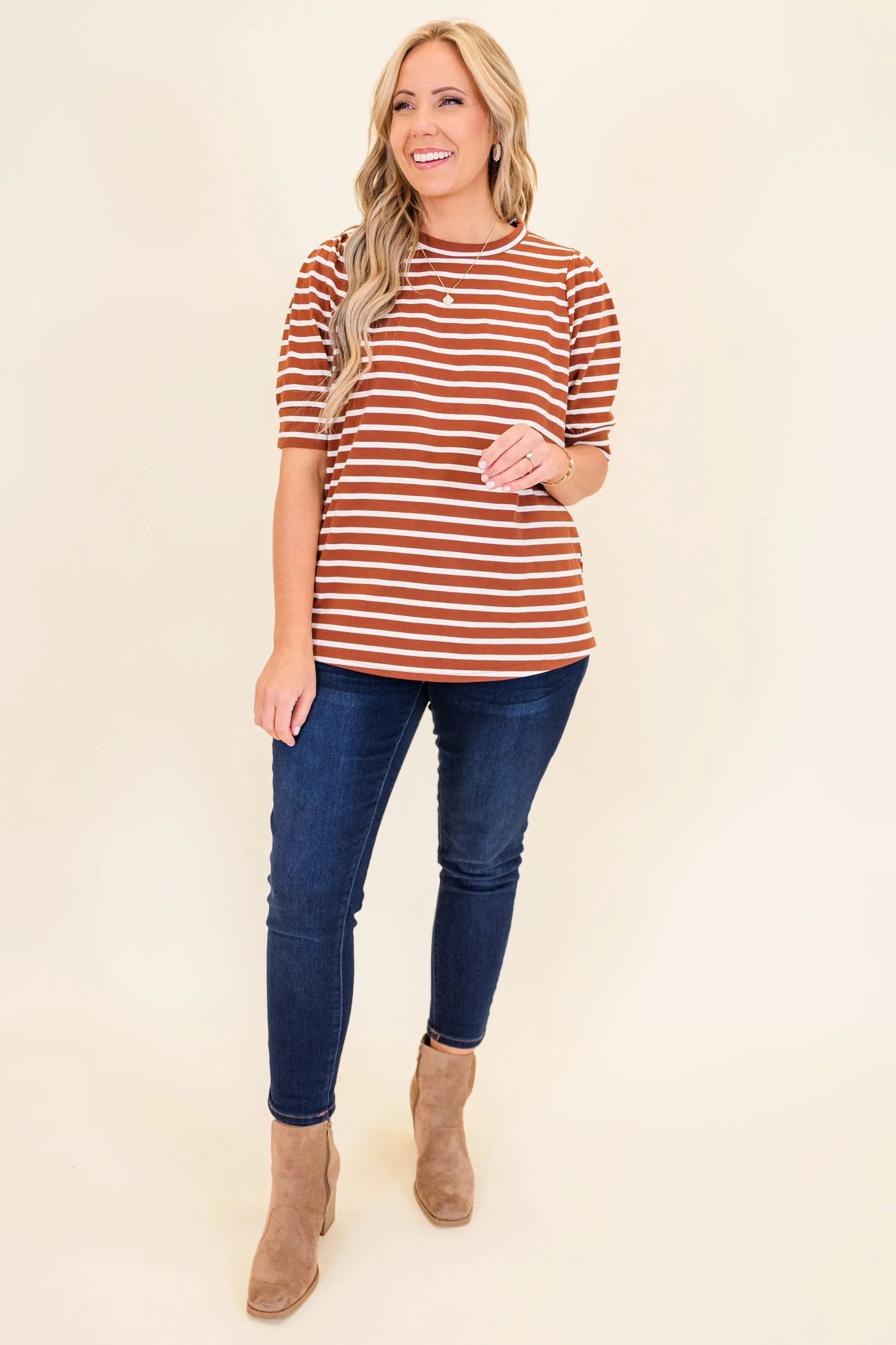 Signature Stripes Top, Burgundy-White