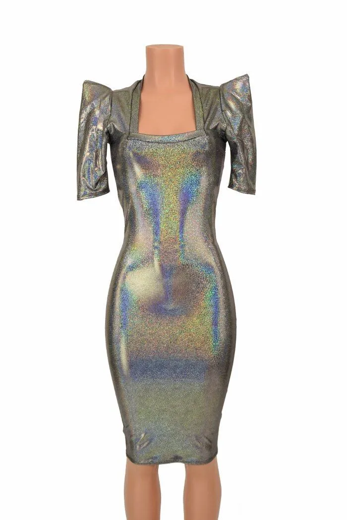 Silver Holo Sharp Shoulder Dress