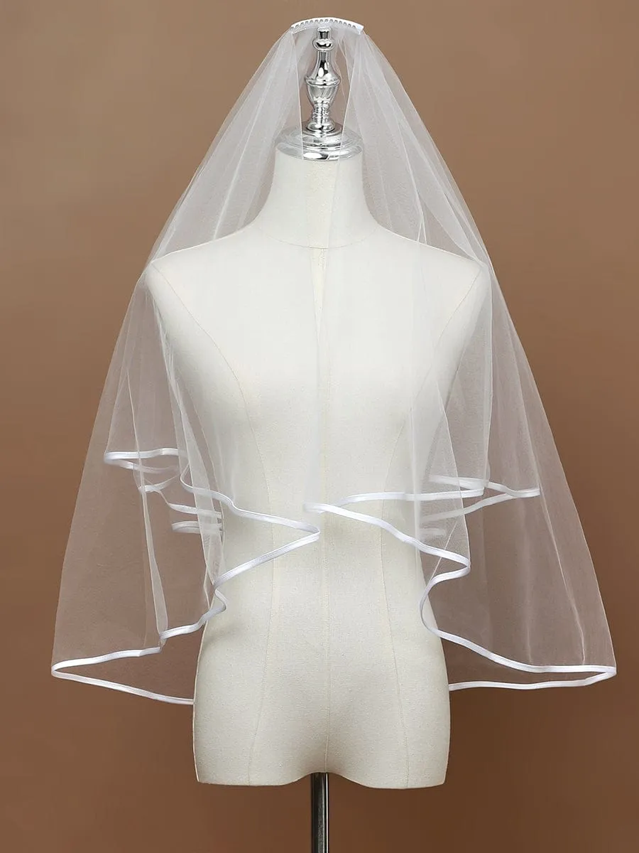 Simple Double-Layered Wedding Veil with Scalloped Edge