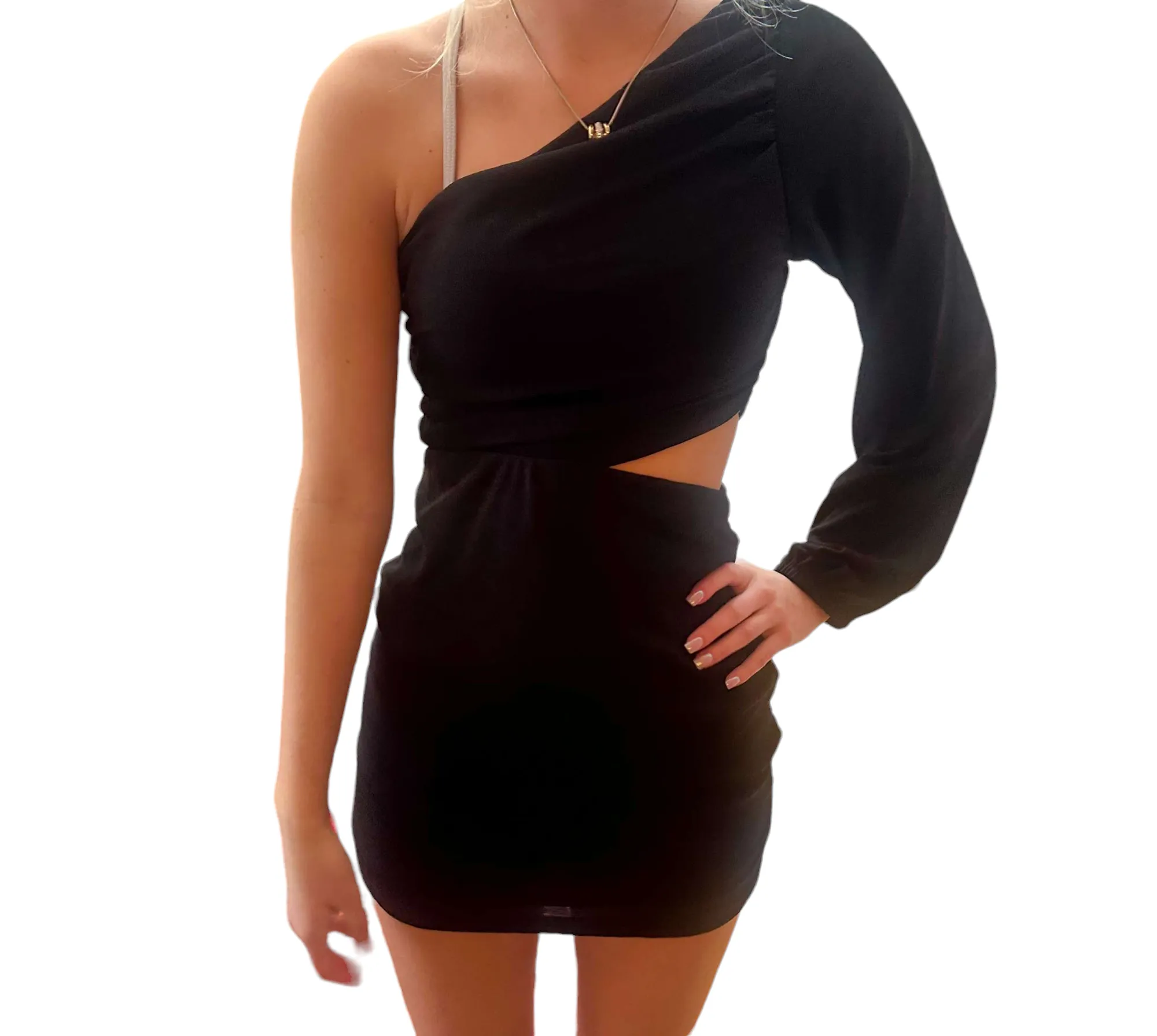 Sleek Noir One-Shoulder Mini Dress