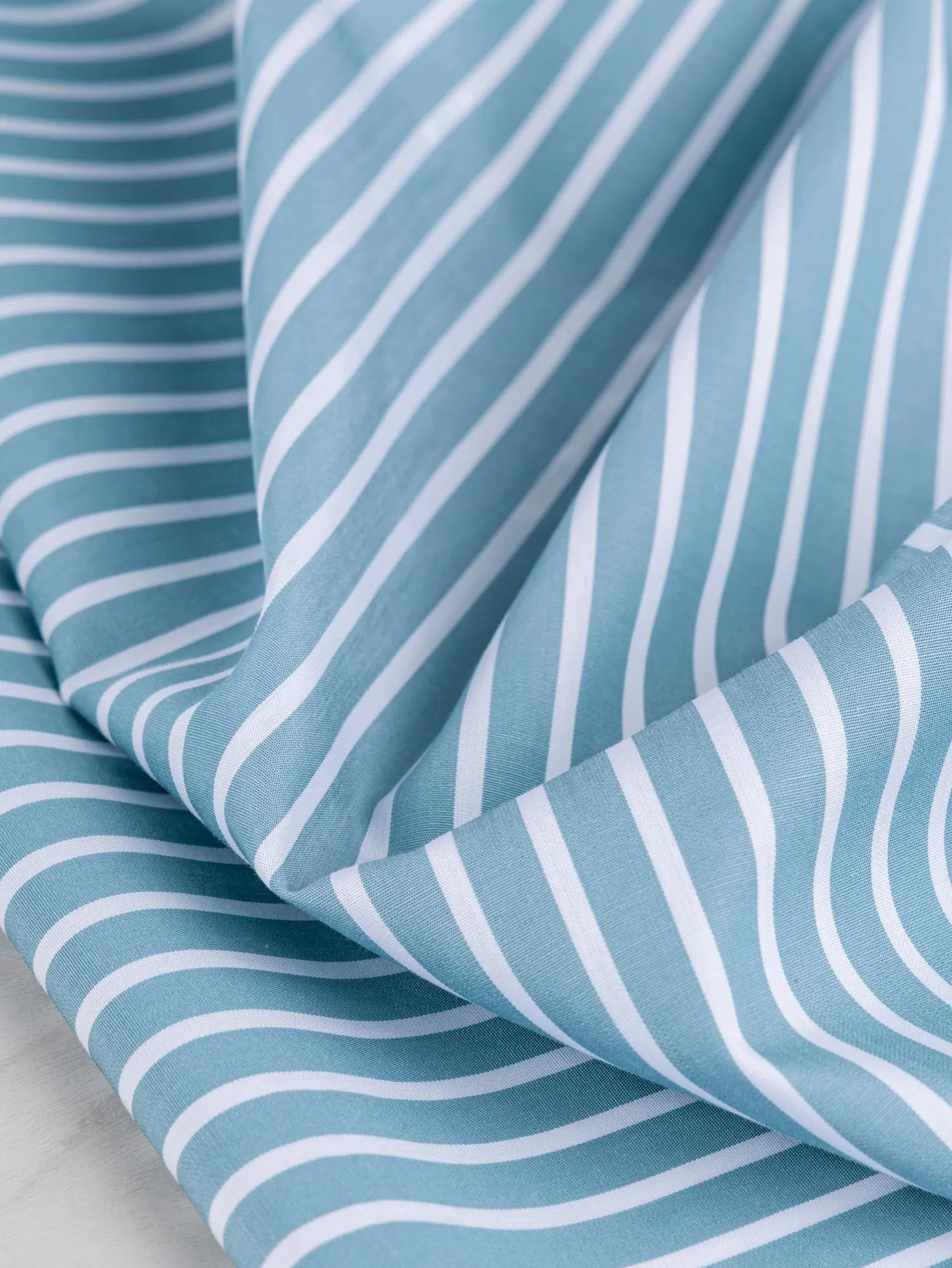 Stripe Cotton Poplin Shirting - Teal   White - Swatch