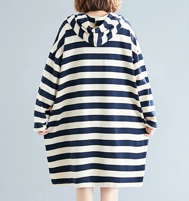 Stripe Hooded Loose Fall Dresses Casual Women Dresses SSM97213