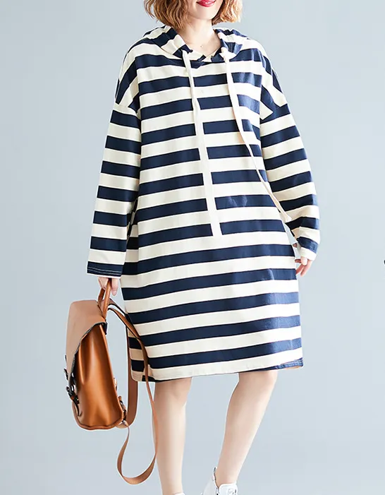 Stripe Hooded Loose Fall Dresses Casual Women Dresses SSM97213