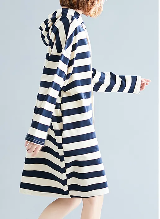 Stripe Hooded Loose Fall Dresses Casual Women Dresses SSM97213