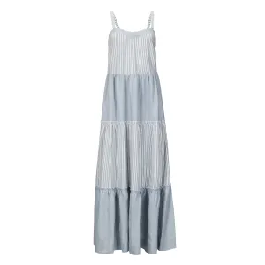 Striped Linen Tiered Sundress - Blue