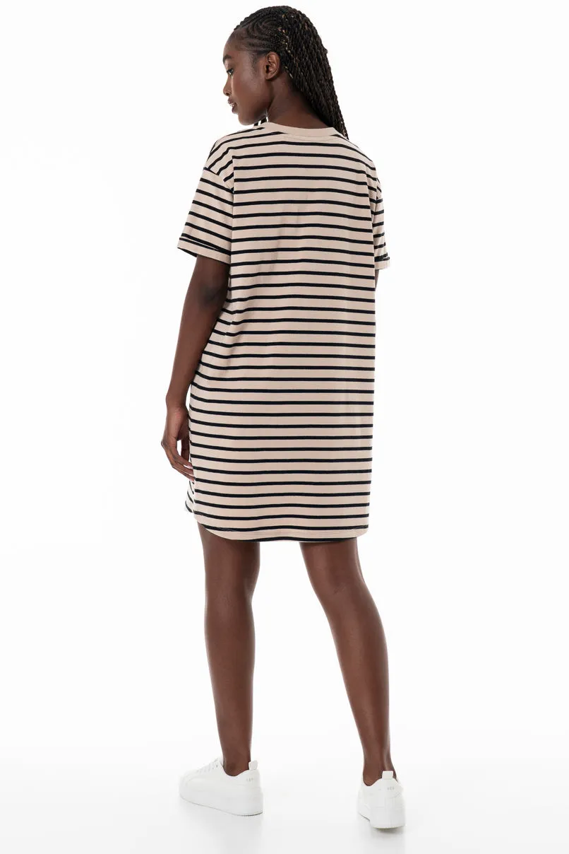 Striped T-Shirt Dress _ 153681 _ Stone