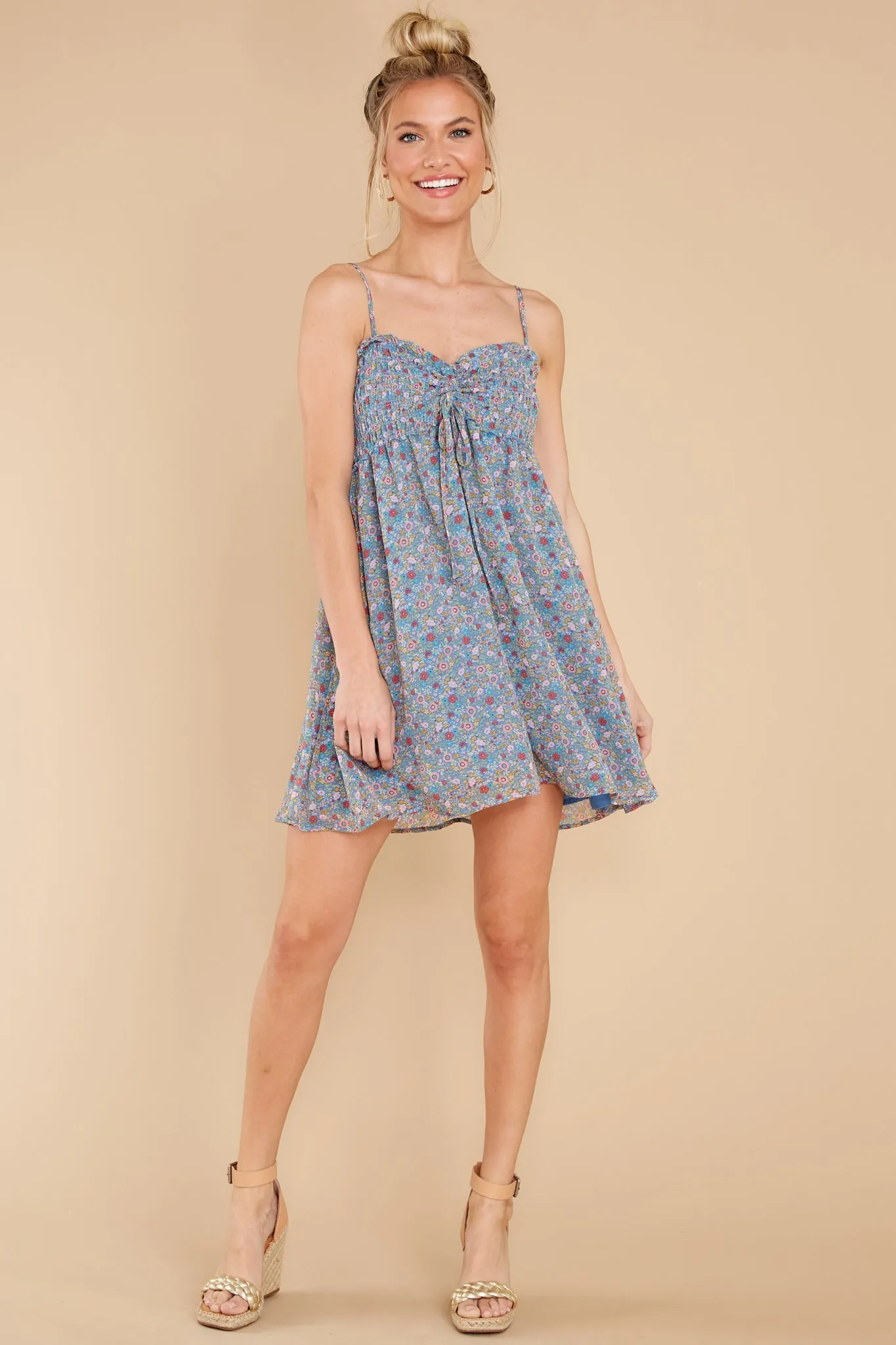 Summer Nights Blue Multi Floral Print Dress