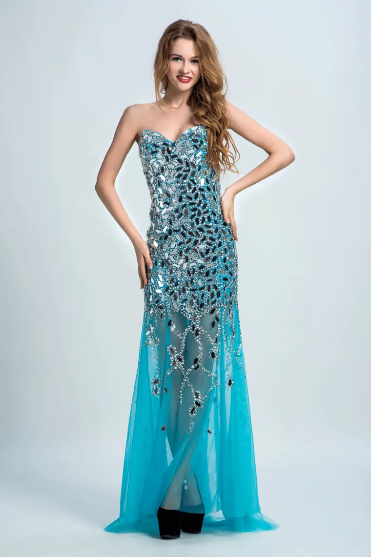 Sweetheart Prom Dresses Sheath With Beading Sweep Train