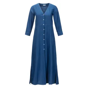 V-Neck Linen Maxi Dress -  Indigo Blue