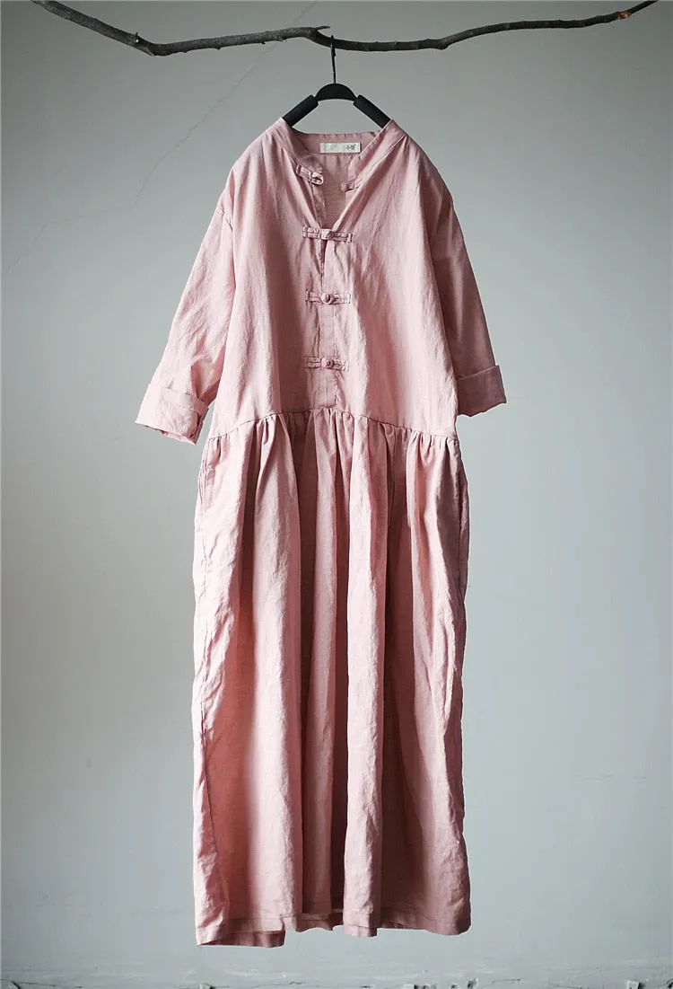 VenusFox Vintage High Waist Loose Shirt Dress with Pockets