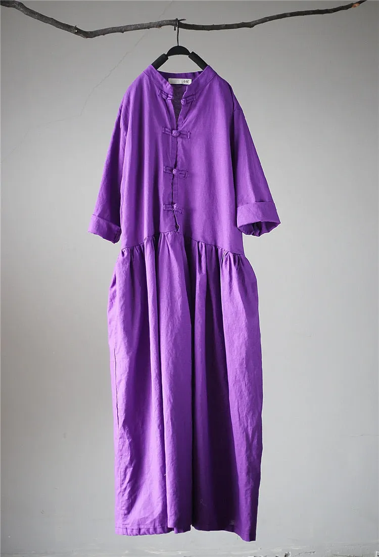 VenusFox Vintage High Waist Loose Shirt Dress with Pockets