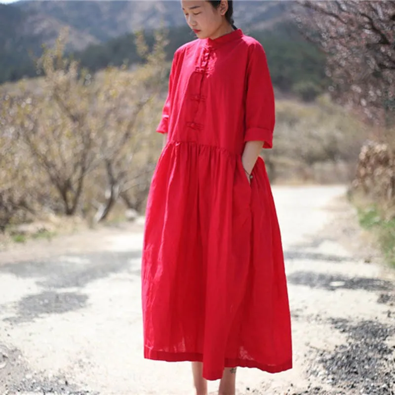 VenusFox Vintage High Waist Loose Shirt Dress with Pockets