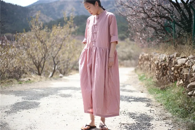 VenusFox Vintage High Waist Loose Shirt Dress with Pockets