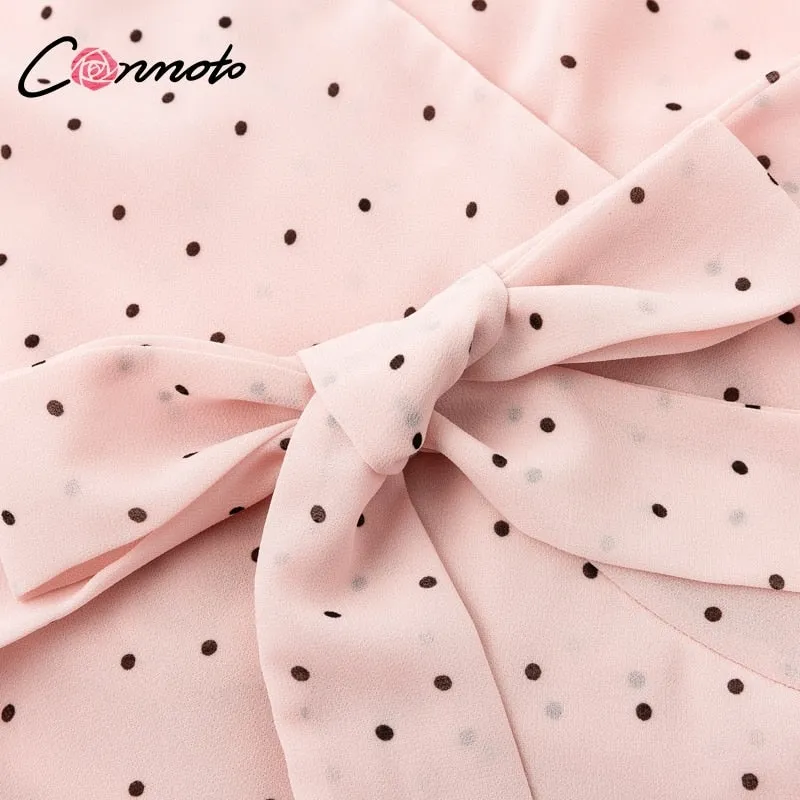 VenusFox Vintage Polka Dot Pink Ruffle Dress