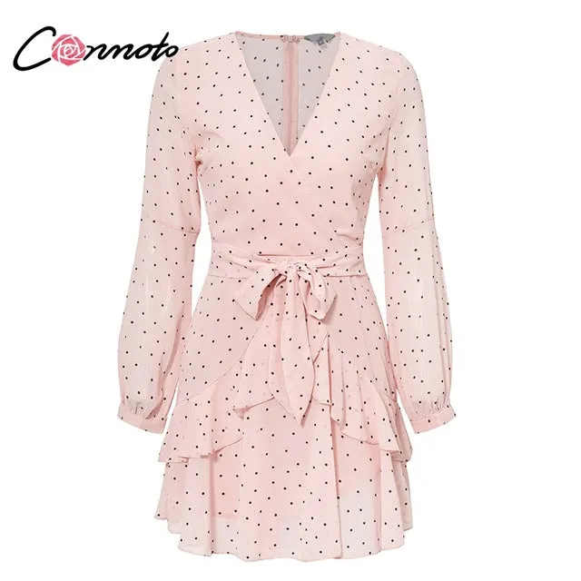 VenusFox Vintage Polka Dot Pink Ruffle Dress