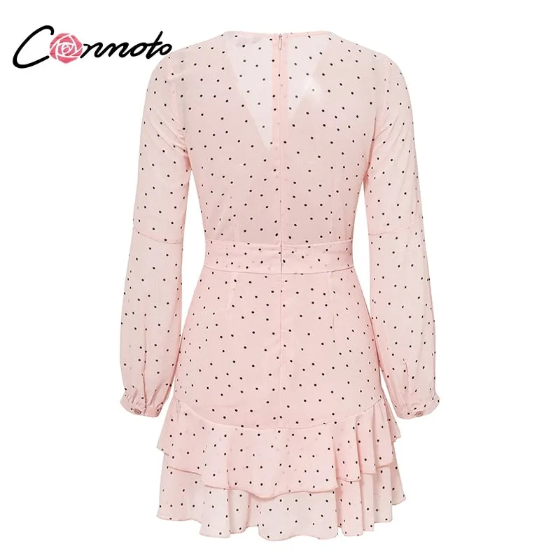 VenusFox Vintage Polka Dot Pink Ruffle Dress