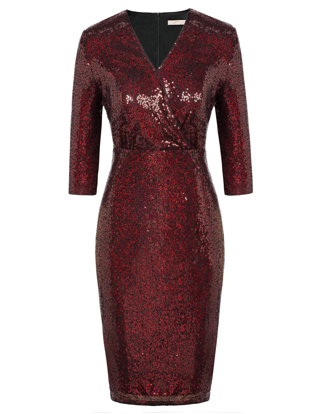 Vintage 50s Sequin Pencil Dress V Neck Glitter Dresses