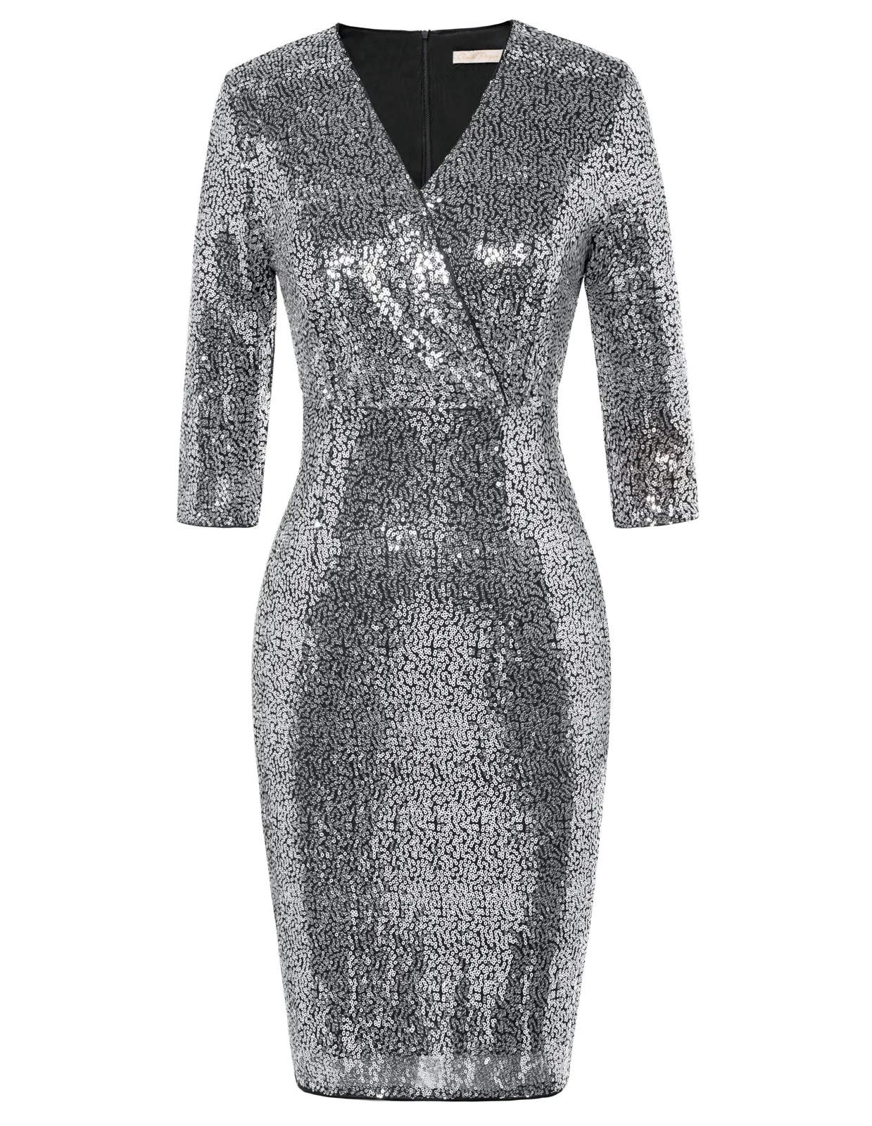 Vintage 50s Sequin Pencil Dress V Neck Glitter Dresses