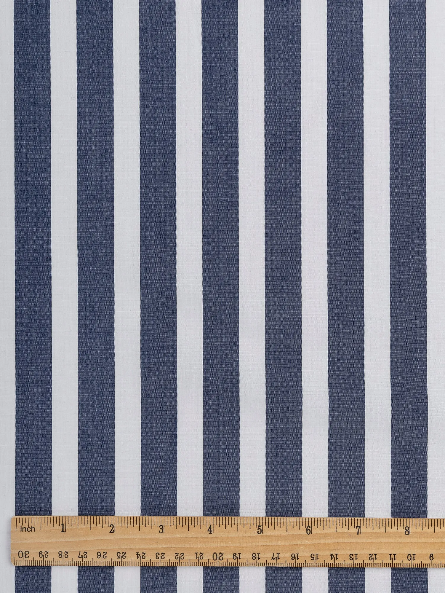 Wide Stripe Cotton Poplin Shirting - Navy   White