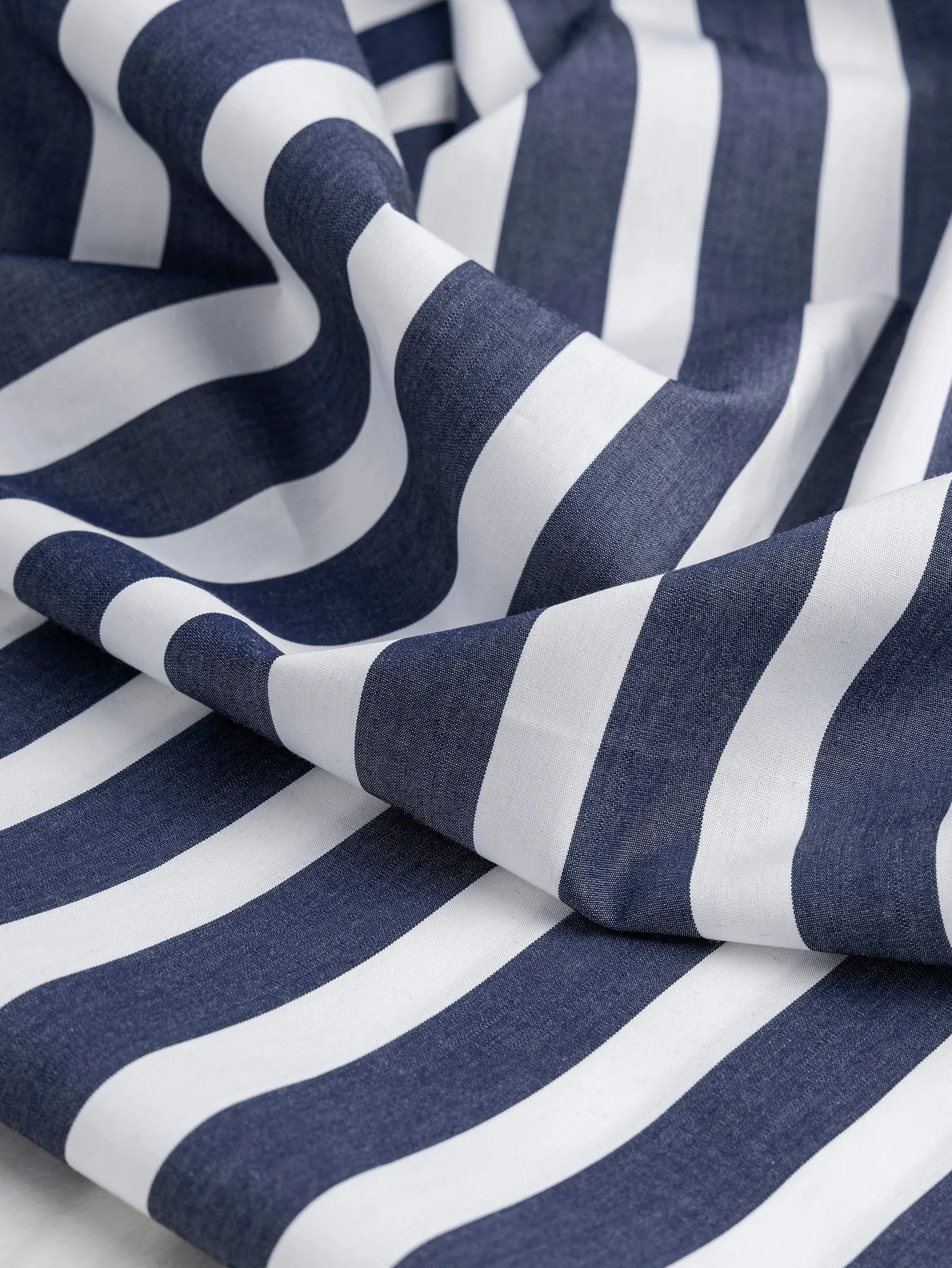 Wide Stripe Cotton Poplin Shirting - Navy   White