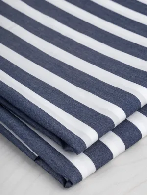 Wide Stripe Cotton Poplin Shirting - Navy   White