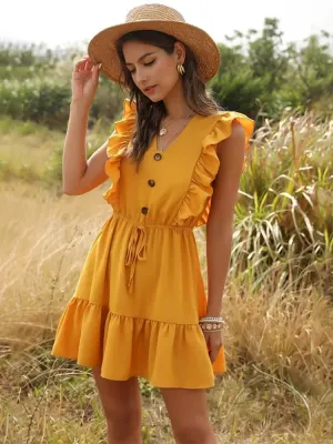 Women Summer Casual Boho Beach Ruffles 2024 Party V-Neck A-Line Dress