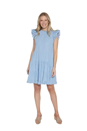 Ws Ruffle Neck Dress Lt. Chambray