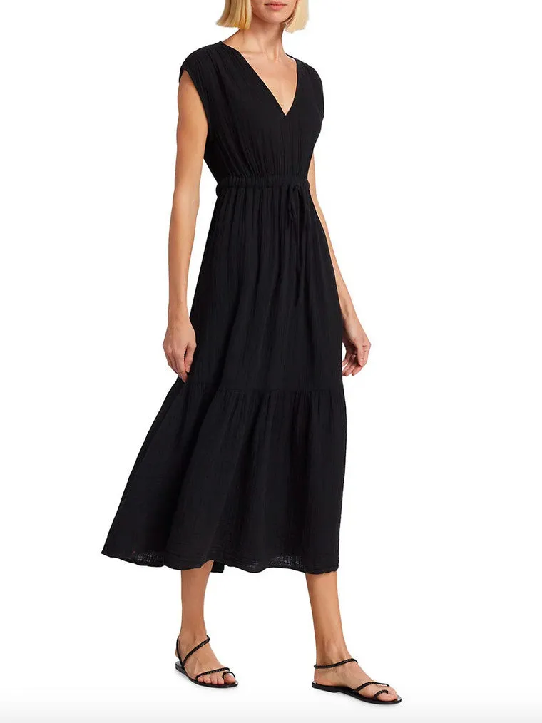 Xirena Rosalie Cotton Gauze Midi Dress in Black