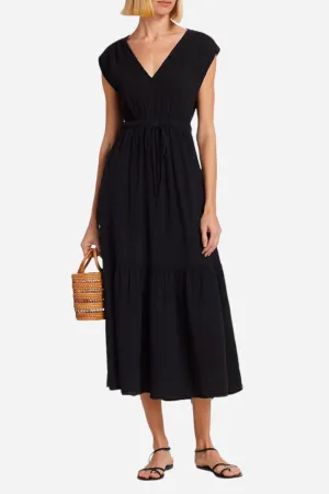 Xirena Rosalie Cotton Gauze Midi Dress in Black