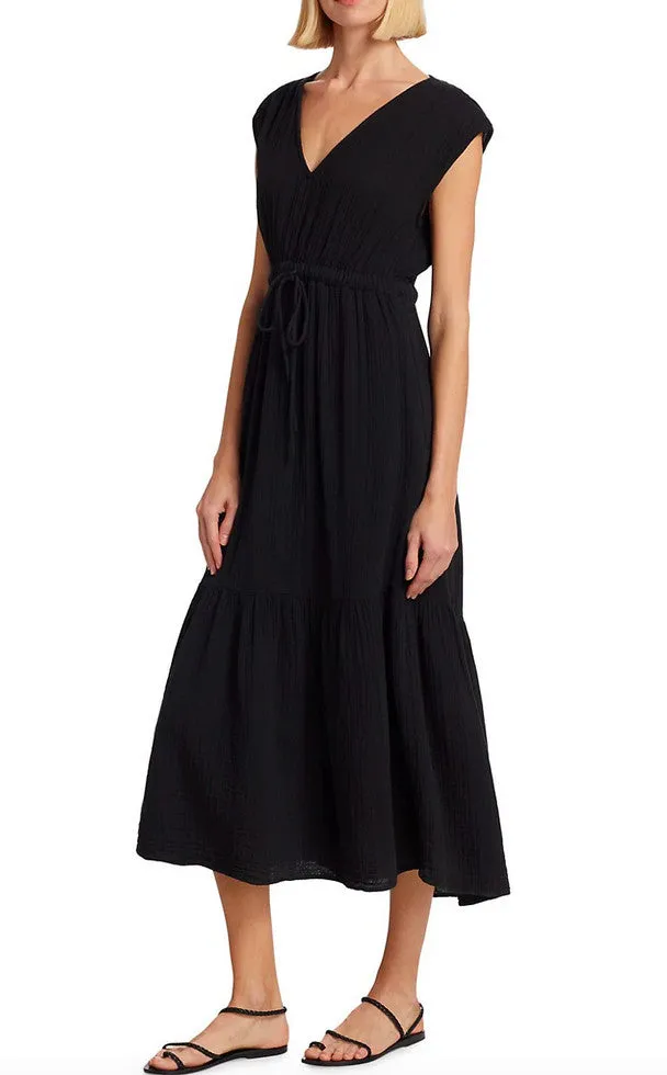 Xirena Rosalie Cotton Gauze Midi Dress in Black